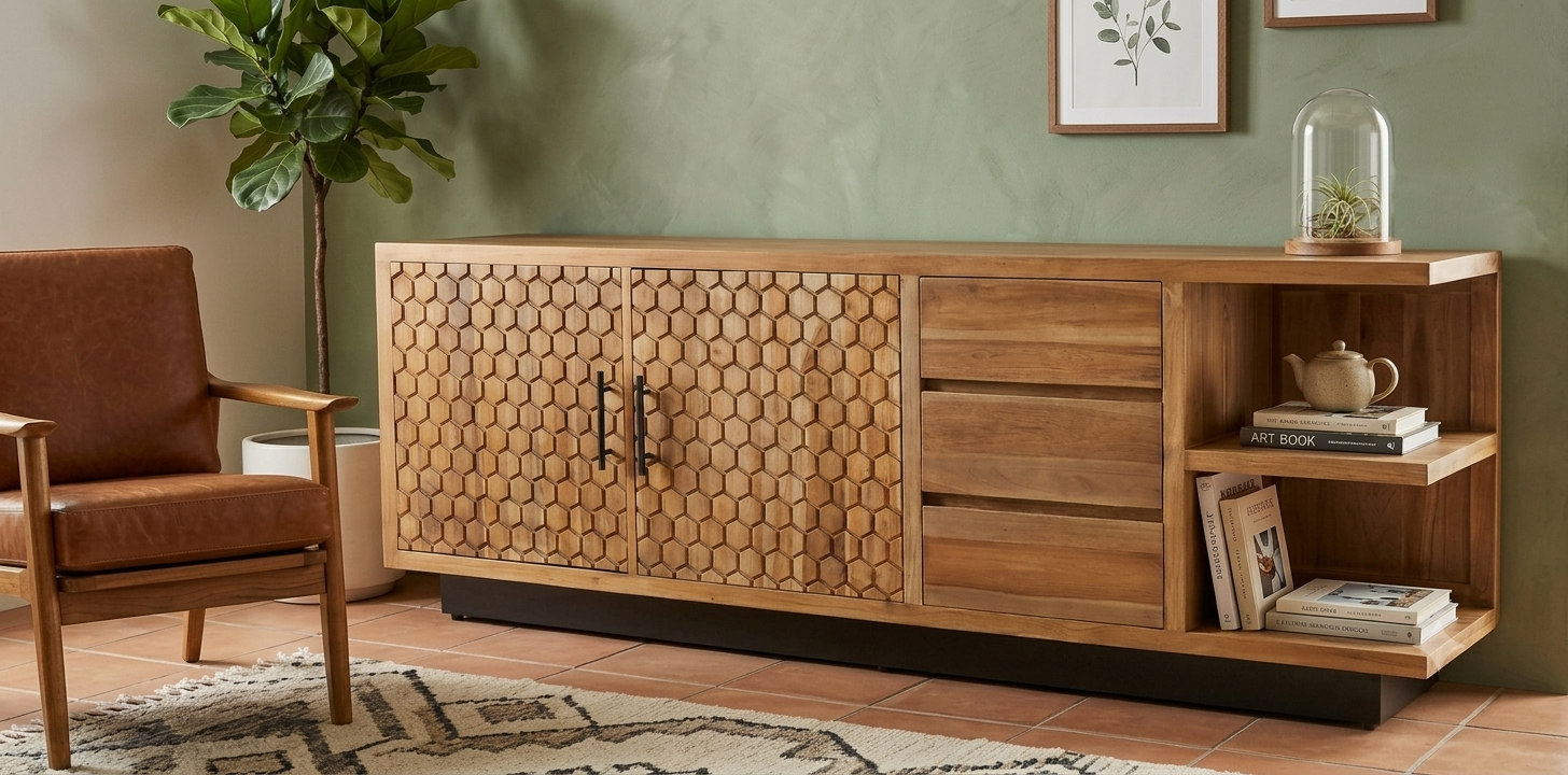 Honey Sideboard with 2 doors 3 drawers